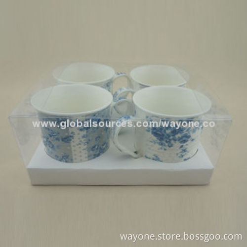4-piece Vintage Design 9oz Porcelain Mugs in Gift Box, Fine China Food and Dishwasher Safe, New 2014